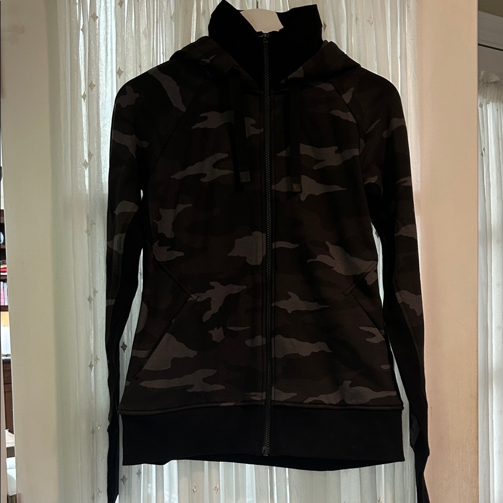 Athleta Black & Charcoal Camo Full-Zip Hoodie